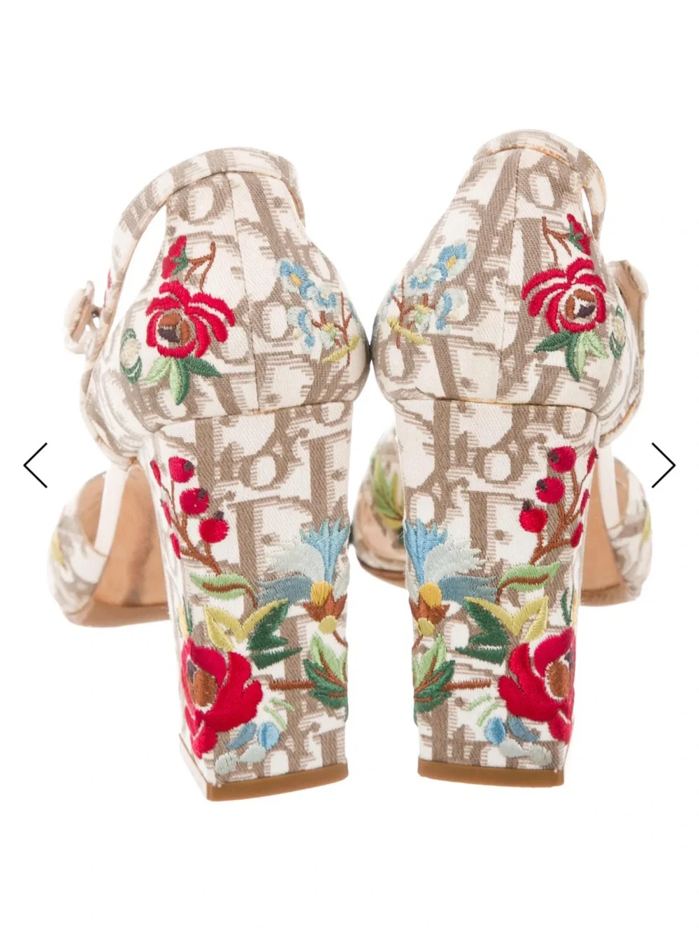 DIOR BY JOHN GALLIANO DIORISSIMO CANVAS EMBROIDERED MARY JANE HEELS - Picture 3 of 6